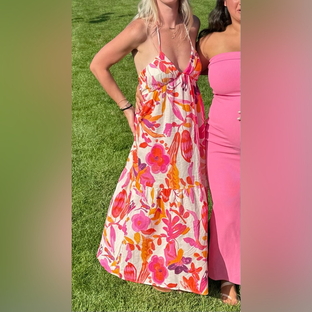 ZARA Linen Floral Maxi Dress